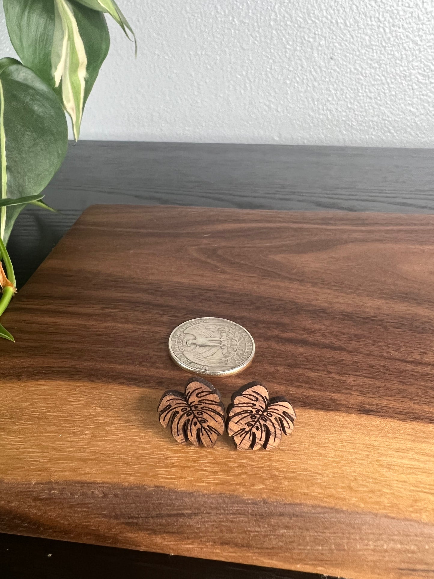 Walnut Monstera Studs (2 for $30)